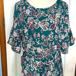 Women’s Lined Green Flowered Dress Size S/M